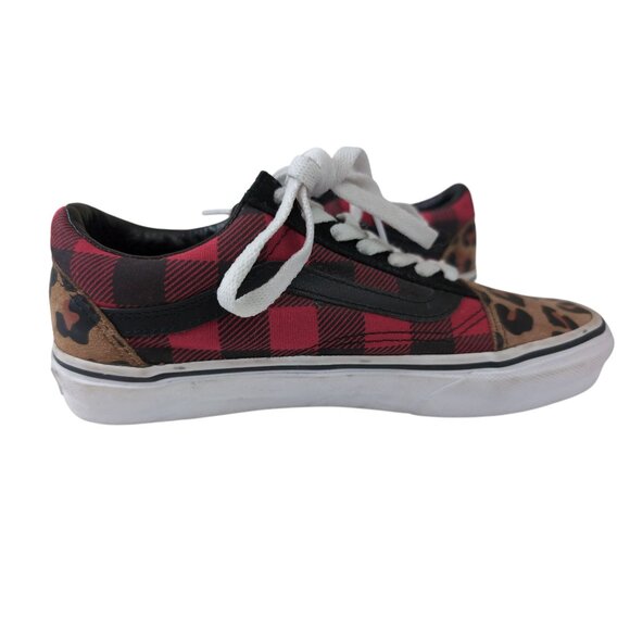 Vans‎ Old Skool Shoes Sneakers Women 6 Men 4.5 Buffalo Plaid Leopard Print Skate - Picture 6 of 10